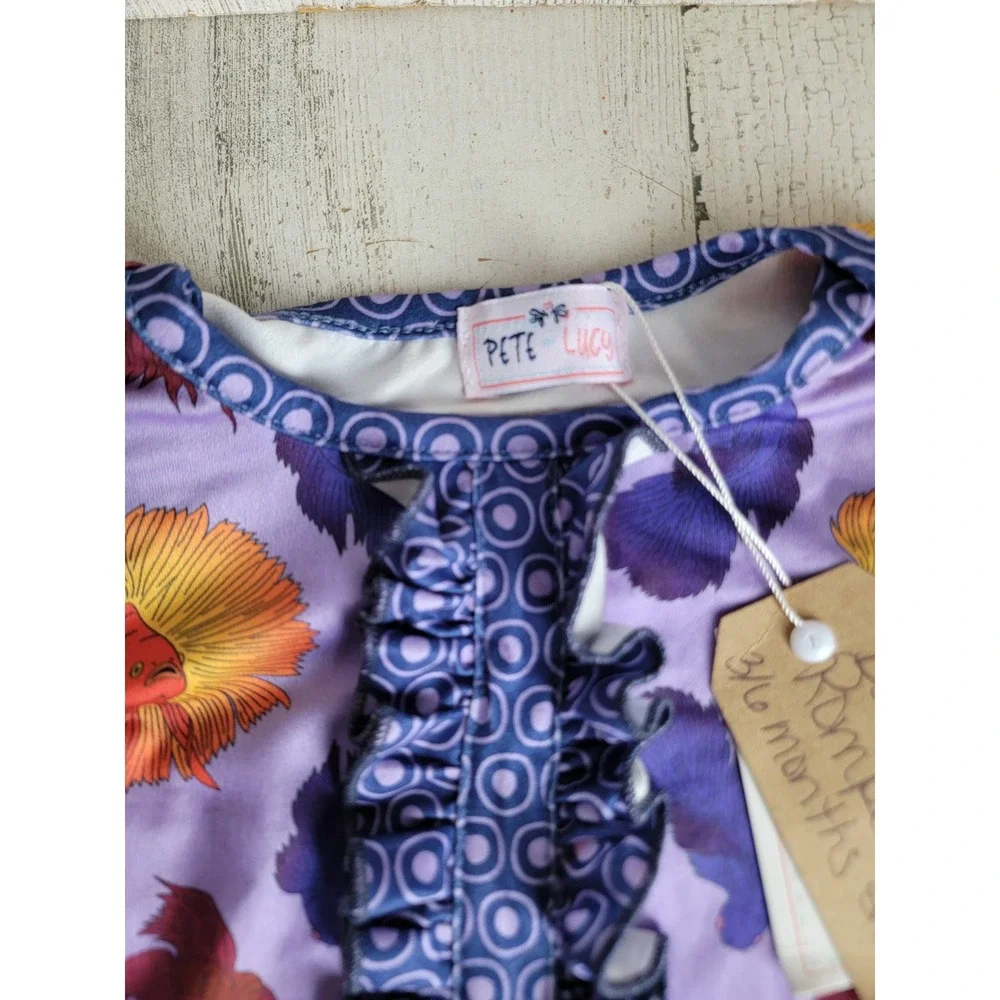 Pete Lucy 3-6 months purple fish romper baby outfit unique apparel